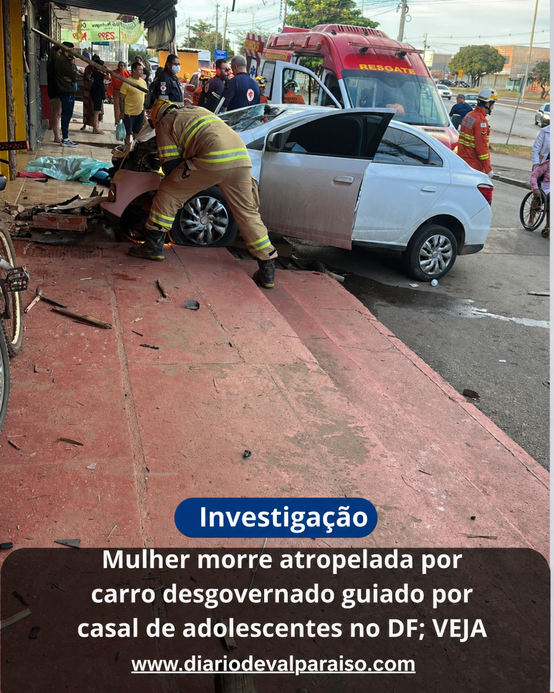 Mulher morre após ser atropelada por carro desgovernado em ciclovia no Distrito Federal.