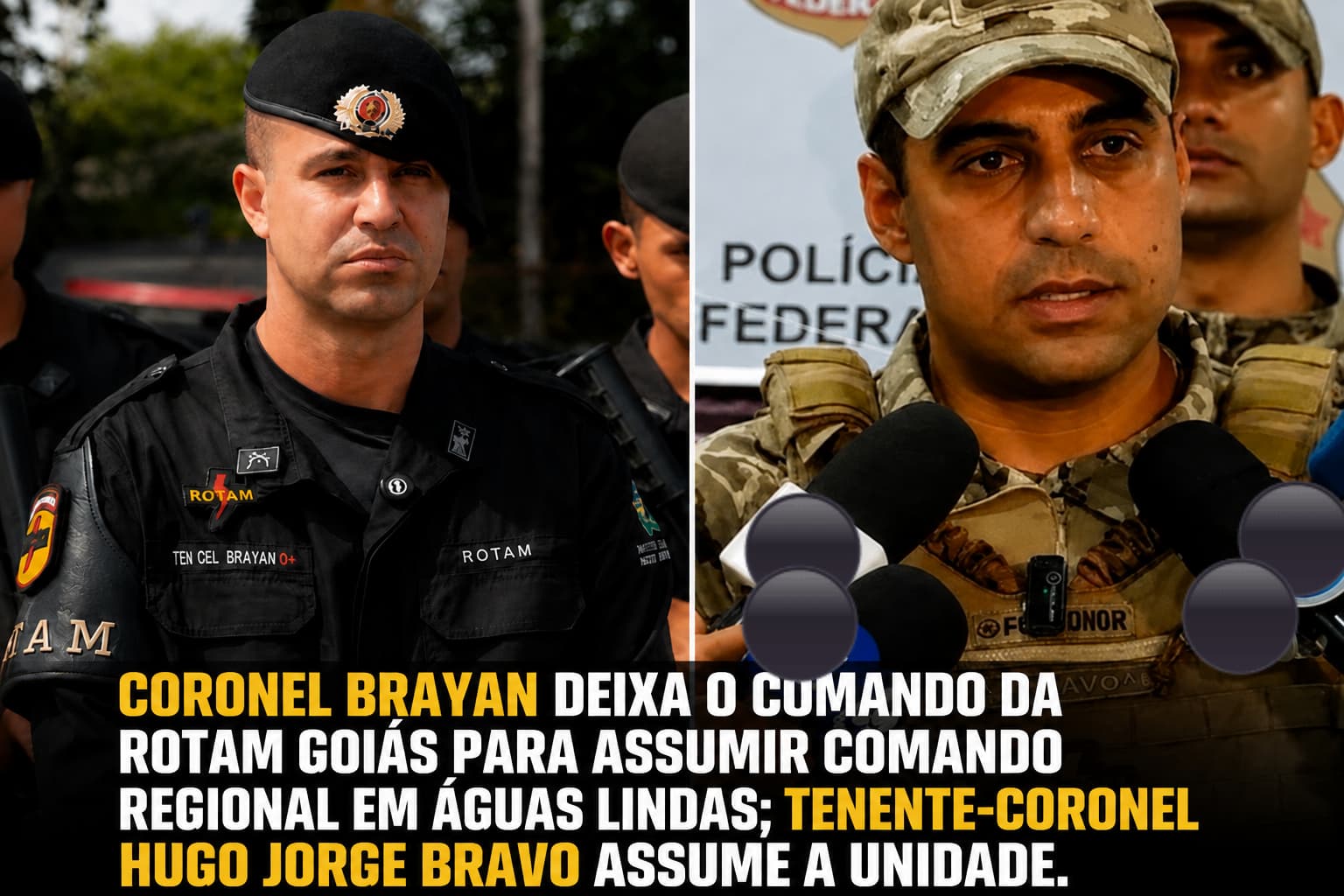 Coronel Brayan assume Comando Regional de Águas Lindas e se despede da ROTAM Goiás; tenente-coronel Hugo Jorge Bravo comandará o batalhão